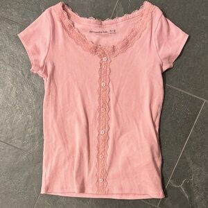 Abercrombie Kids Light Pink Lace Button Top